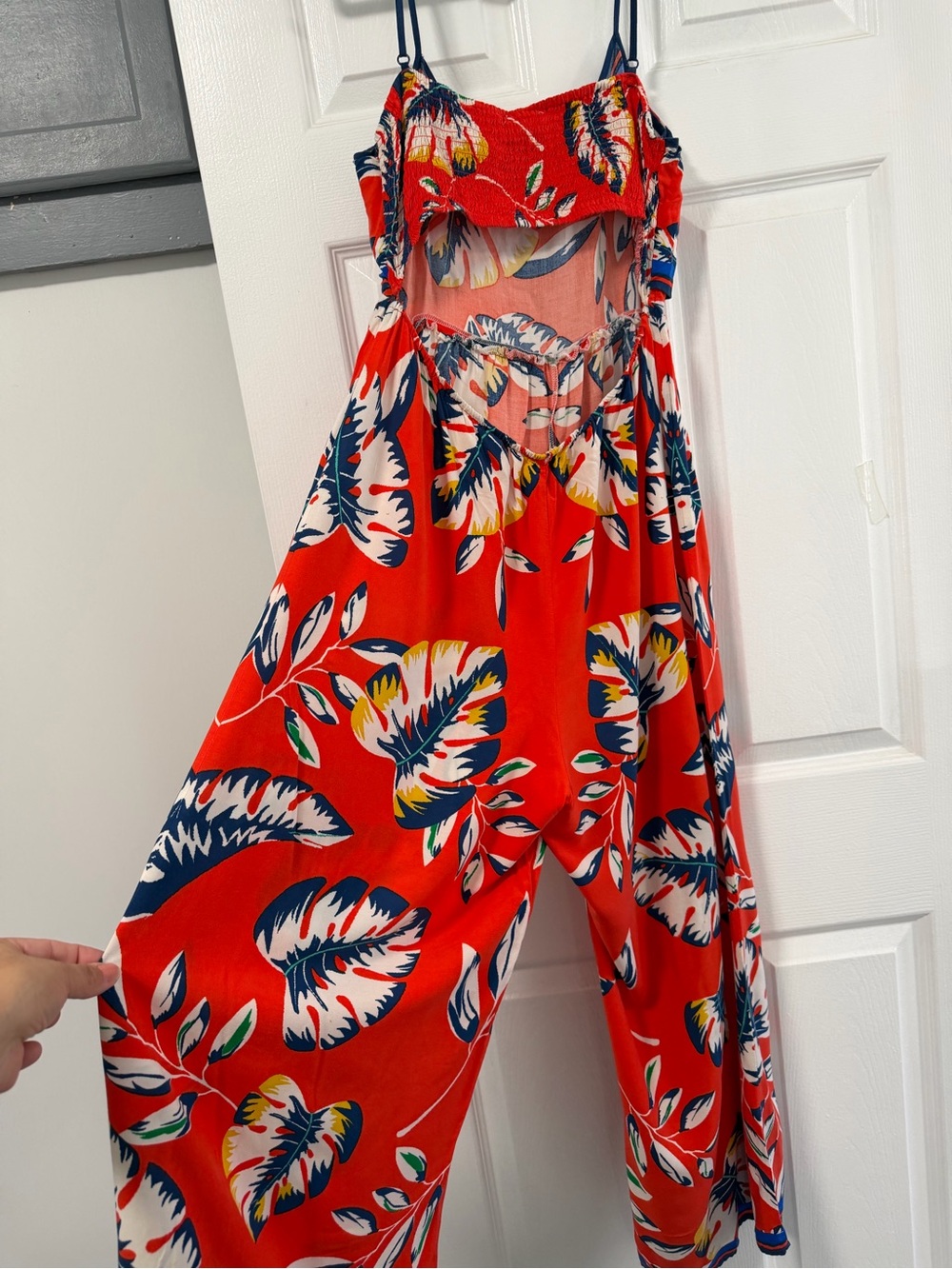 Flying Tomato Tropical Floral Wide Leg Jumpsuit Large Cutout Tie Front Red Boho - Picture 5 of 11